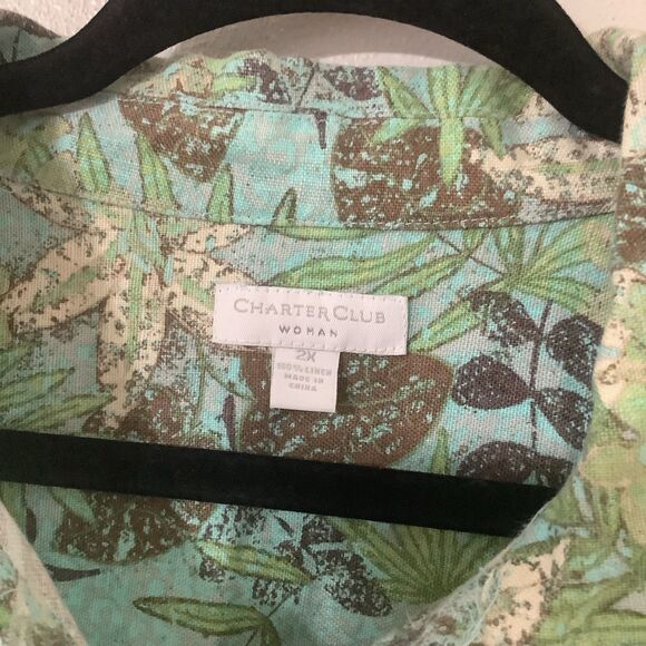 Charter Club 100% Linen Coastal Boho Chic Multicolor Shacket Shirt Jacket 2X - Picture 4 of 7